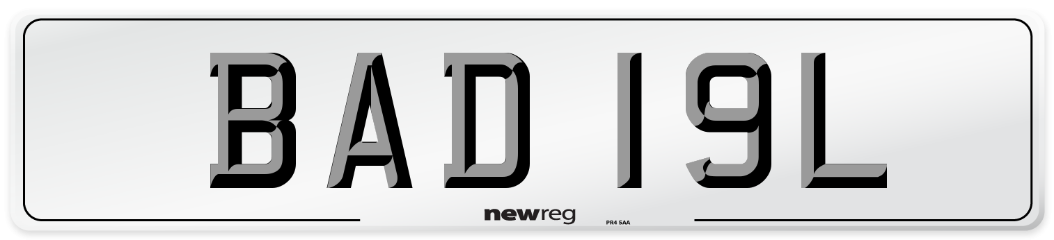 BAD 19L Number Plate from New Reg